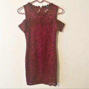 Dark Red Crochet Lace Overlay Dress